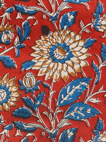 Red Indigo Mustard Ivory Hand Block Printed Cotton Fabric Per Meter - F001F1483