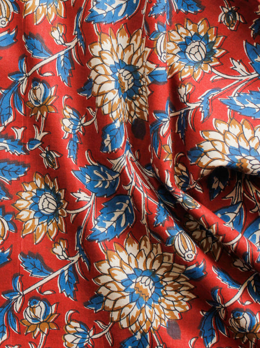 Red Indigo Mustard Ivory Hand Block Printed Cotton Fabric Per Meter - F001F1483