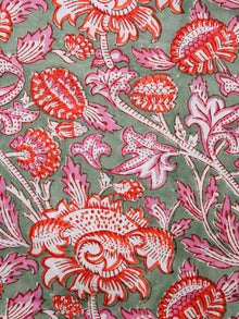 Green Pink Red White Hand Block Printed Cotton Fabric Per Meter - F001F1505