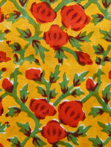 Yellow Red Green Hand Block Printed Cotton Fabric Per Meter - F001F1487