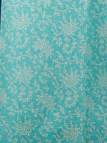 Sea Green Ivory Hand Block Printed Kota Doria Saree in Natural Colors - S031702837