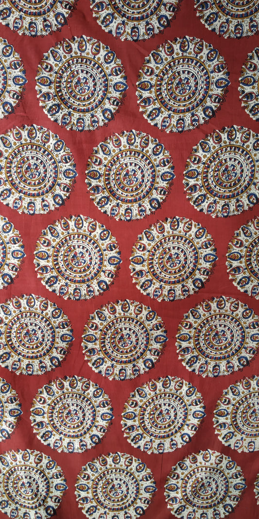 Red beige brown Hand Block Printed Cotton Fabric Per Meter - F001F1883