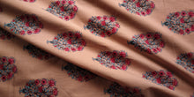 Peach pink Hand Block Printed Cotton Fabric Per Meter - F001F1893