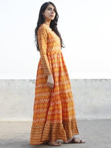 Orange Yellow Ivory Hand Woven Mercerized Cotton Ikat Tier Dress - D135F837