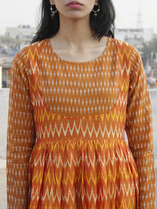 Orange Yellow Ivory Hand Woven Mercerized Cotton Ikat Tier Dress - D135F837