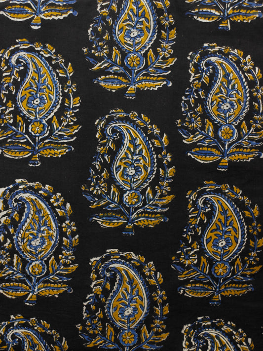 Black Mustard Indigo Hand Block Printed Cotton Fabric Per Meter - F001F1817