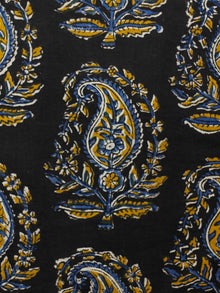 Black Mustard Indigo Hand Block Printed Cotton Fabric Per Meter - F001F1817