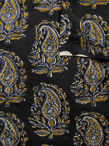 Black Mustard Indigo Hand Block Printed Cotton Fabric Per Meter - F001F1817