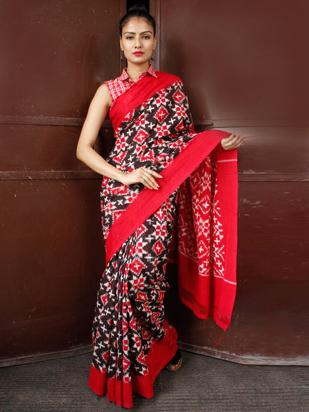 Red and Black Hathi Motif Ikat Cotton Saree – Chanchal-Bringing Art to Life