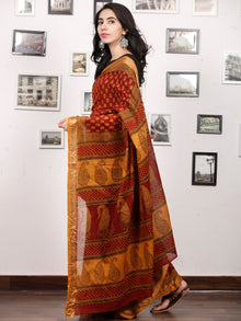 Maroon Rust Orange Black Bagh Printed Maheshwari Cotton Saree - S031703319