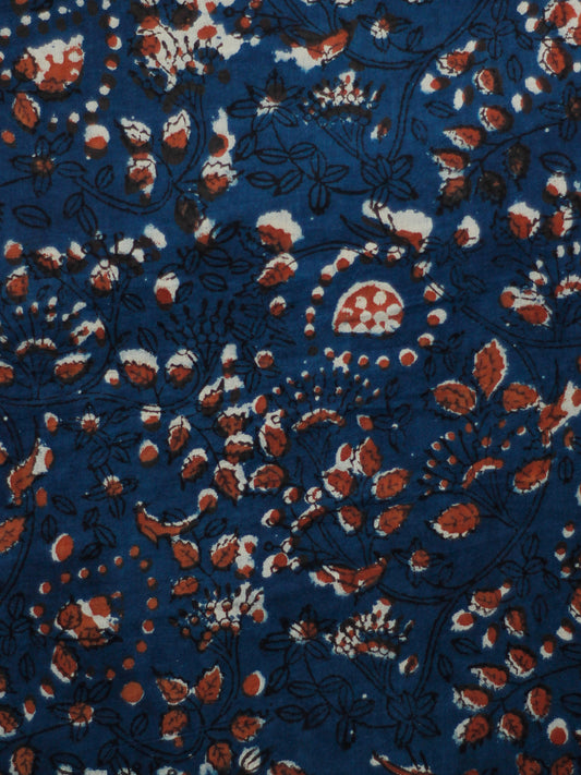 Indigo Ivory Rust Hand Block Printed Cotton Fabric Per Meter - F001F1826