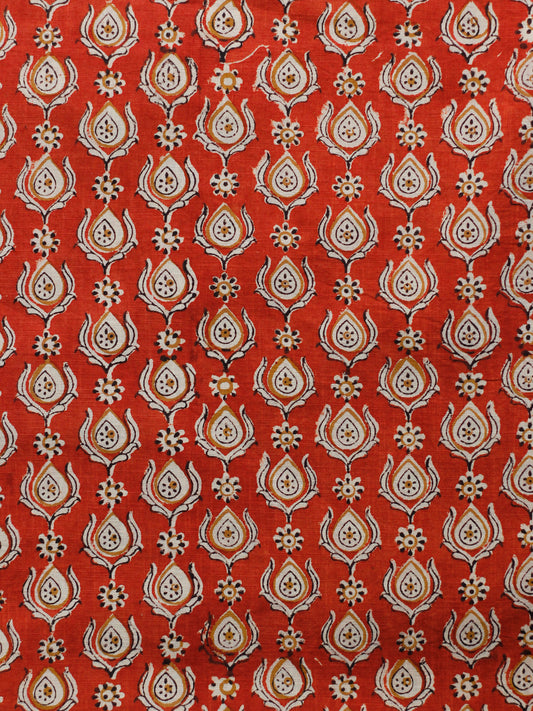 Rust & Beige Hand Block Printed Cotton Fabric Per Meter - F001F1834