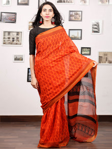 Orange Maroon Black Bagh Printed Maheshwari Cotton Saree - S031703331