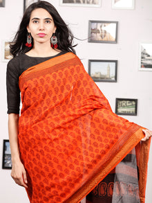 Orange Maroon Black Bagh Printed Maheshwari Cotton Saree - S031703331