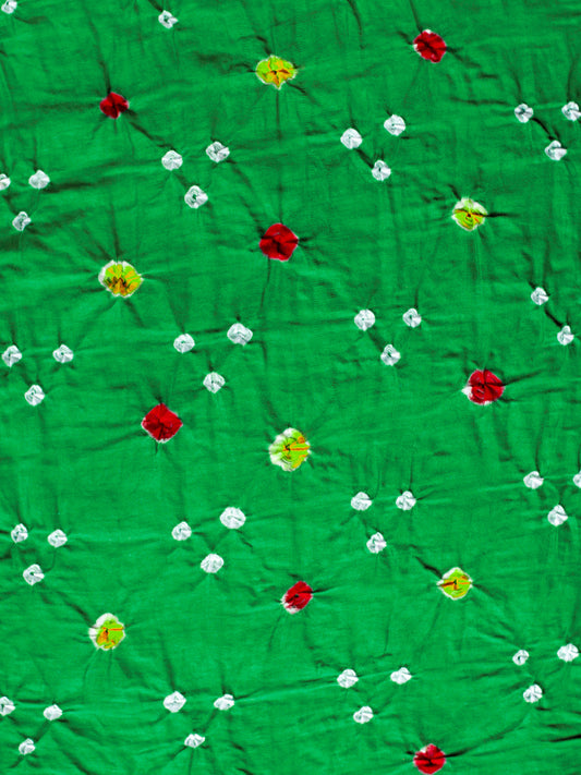 Parrot Green Red White Bandhini Glace Cotton Fabric Per Meter - F006F1848