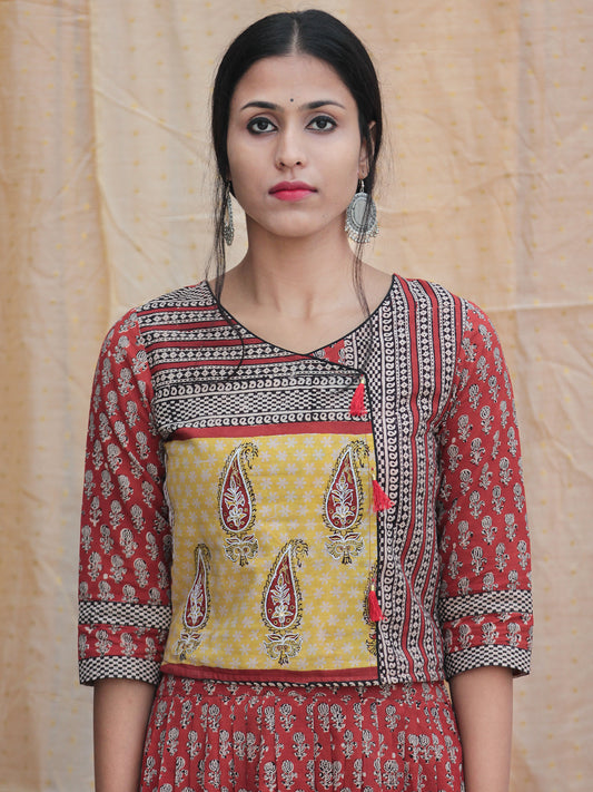 Naaz Rustic Roza - Hand Block Printed Long Top And Skirt Dress - DS77F001