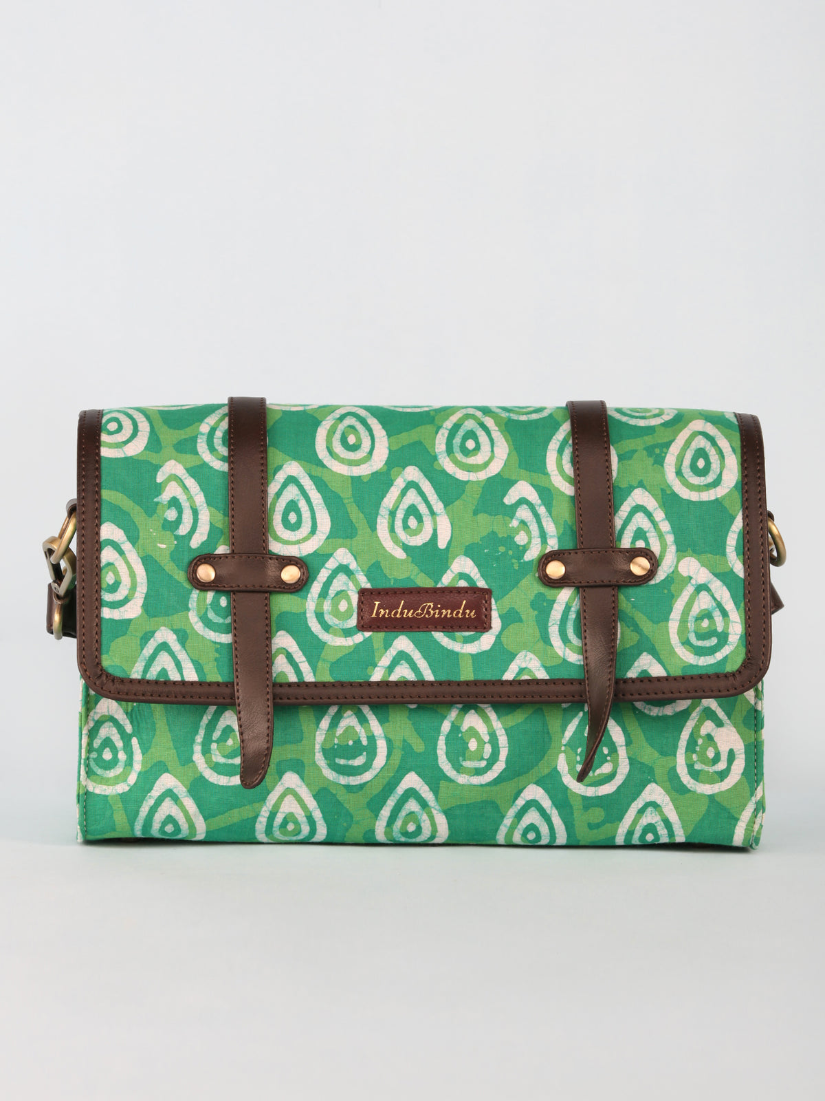 Green Hand Block Printed Sling Bag - B01003