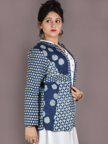 Indigo White Hand Block Dabu Printed Jacket With Anchor Embroidery - J0144907