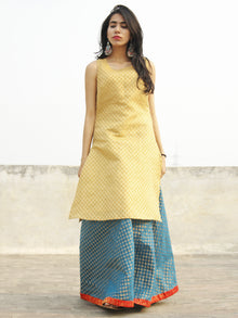 Golden Kurta with Cerulean Blue Skirt with Red Border (Set of two) - D131F001