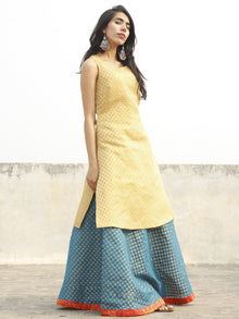 Golden Kurta with Cerulean Blue Skirt with Red Border (Set of two) - D131F001