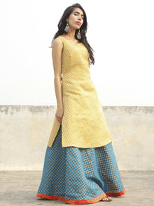 Golden Kurta with Cerulean Blue Skirt with Red Border (Set of two) - D131F001