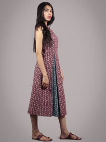 Plum, Indigo, Black, Ivory Hand Block Ajrakh Printed Cotton Sleeveless Dress  - D5767801