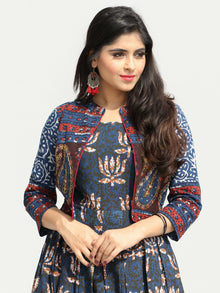 Naaz Roheen - Hand Block Printed Long Cotton Box Pleated Embroidered Jacket Dress - DS98F003