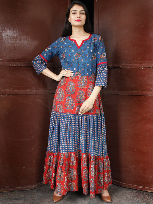 TIERED BLOCKS - Hand Block Printed Long Cotton Dress - D346F1827