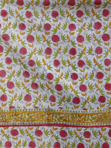 Naaz White Pink Orange Green Hand Block Printed Long Cotton Dress With Stand Collar -  DS39F001