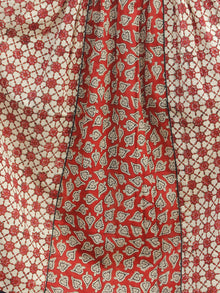 Beige Red Black Hand Block Printed Long Dress With Gathers -  D92F387