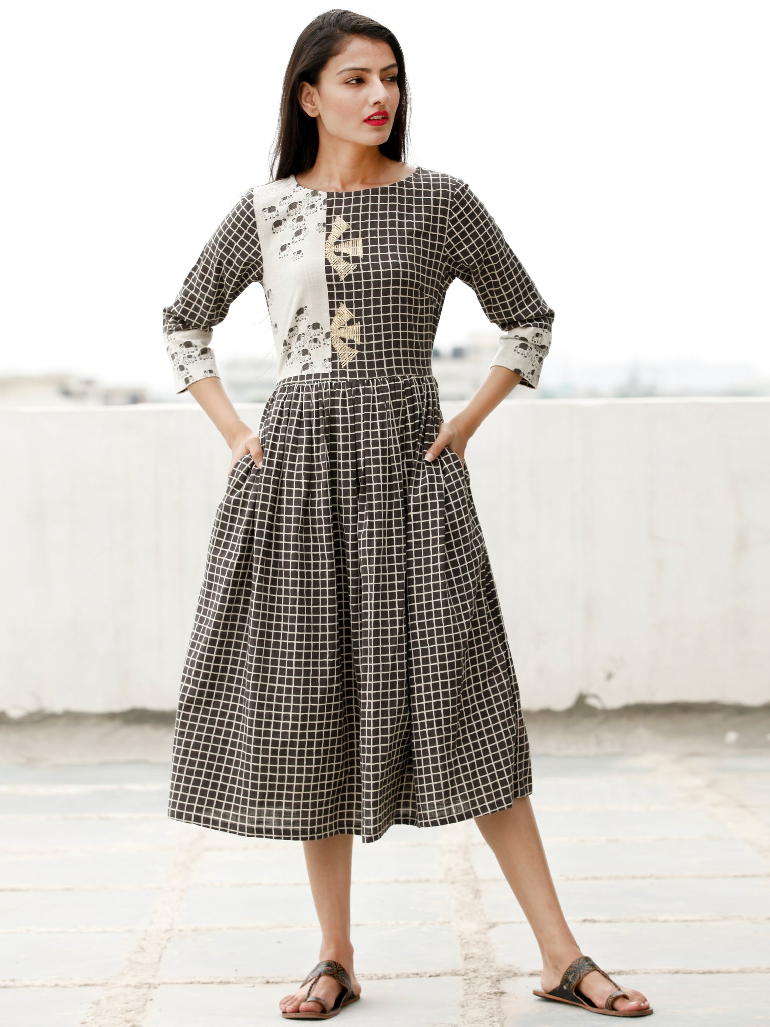 Casual Dress Up - Block Printed Cotton Dress - D362F1866 – InduBindu