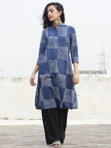 Indigo Ivory Hand Block Printed Kurti With Side Slit - K13F154