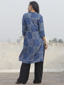 Indigo Ivory Hand Block Printed Kurti With Side Slit - K13F154