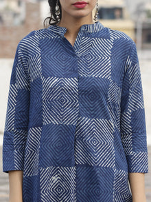 Indigo Ivory Hand Block Printed Kurti With Side Slit - K13F154