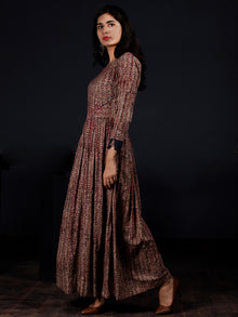 Beige Indigo Maroon Black Hand Block Printed Long Cotton Dress With Back Sytle  - D188F1148