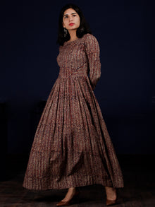 Beige Indigo Maroon Black Hand Block Printed Long Cotton Dress With Back Sytle  - D188F1148