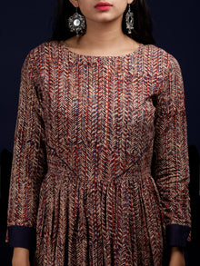 Beige Indigo Maroon Black Hand Block Printed Long Cotton Dress With Back Sytle  - D188F1148