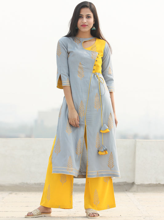 Sabana - Grey Gold Printed Kurta Palazzo Set  - SS02F1999