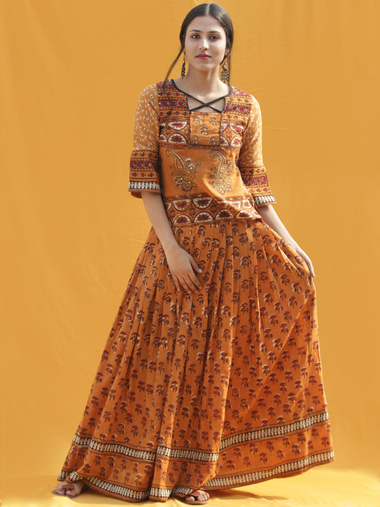 Naaz Midhah - Hand Block Printed Long Top And Skirt Dress - DS83F001