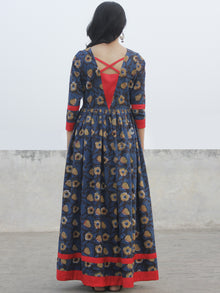 Indigo Black Brown Ivory Long Hand Block Cotton Dress With Back Details  - D136F981