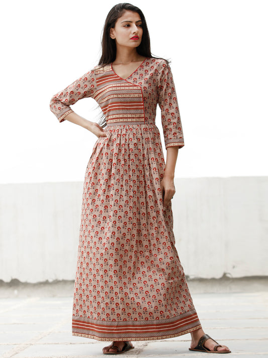 Summer Blossoms  - Block Printed Cotton Long Dress  - D358F1876