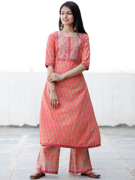 Peach Time - Cotton Hand Block Printed Kurta & Pants - Set of 2 - SS01F1934