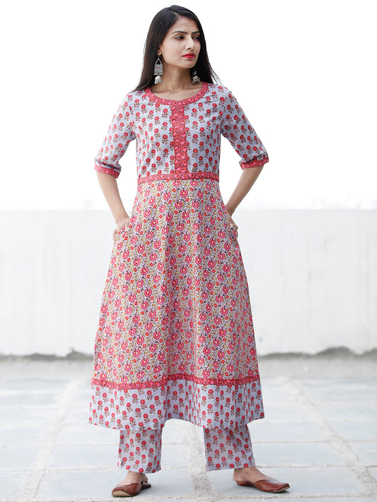 Pastel Flowers - Block Printed Kurta & Pants - Set of 2 - SS01F1860