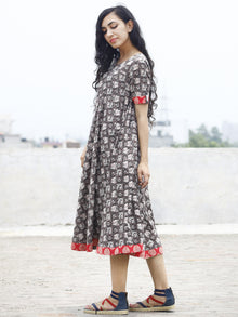 Grey Black Ivory Pink Hand Blocked Printed Cotton Flared Dress -  D84F770