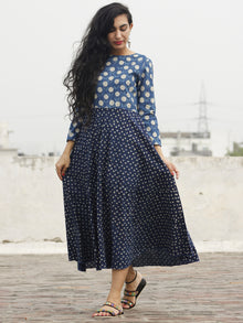 Indigo Ivory Black Hand Block Printed Cotton Dress - D88F558