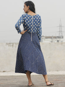 Indigo Ivory Black Hand Block Printed Cotton Dress - D88F558