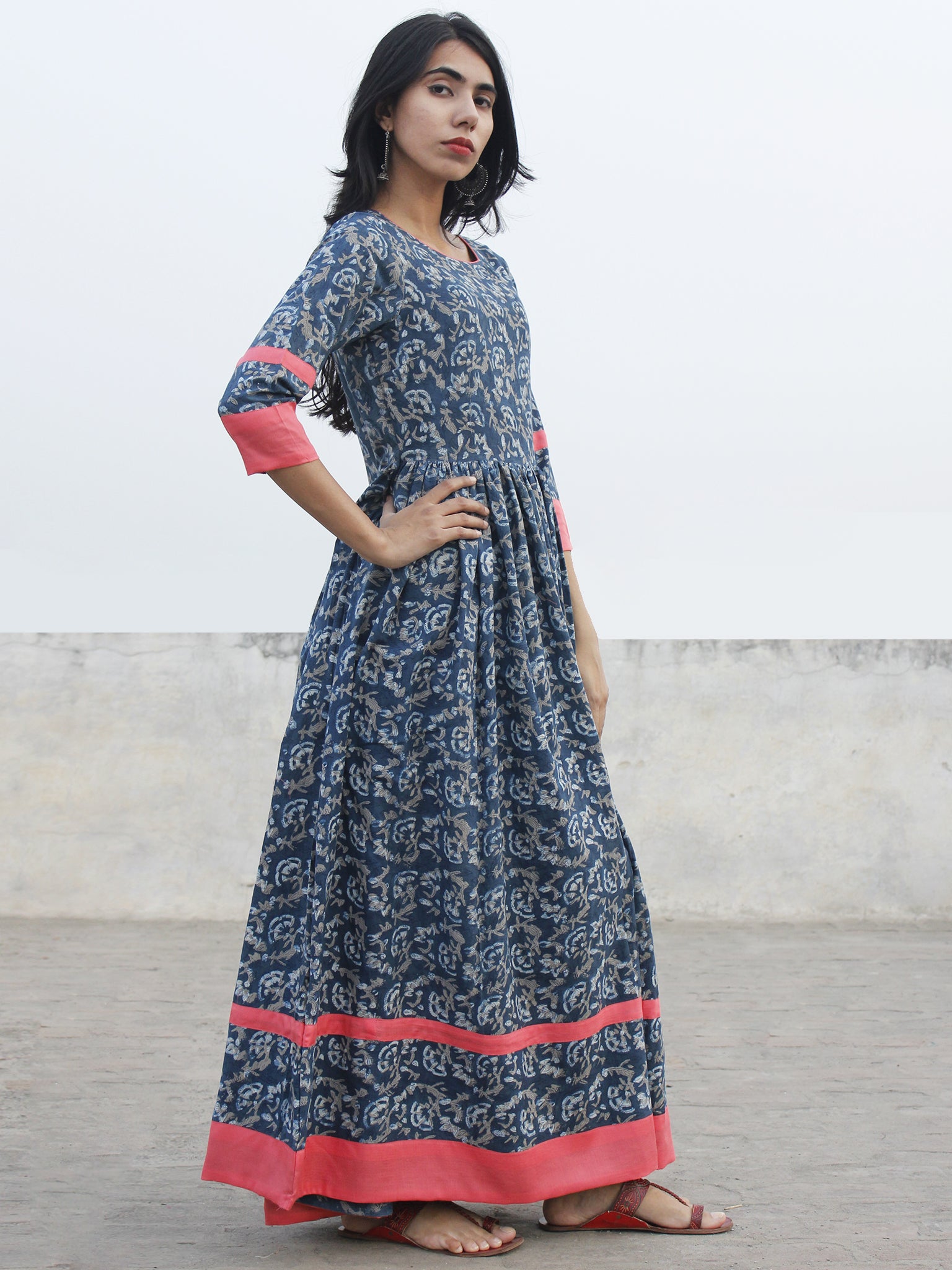 Indigo Ivory Kashish Long Hand Block Cotton Dress With Back Details ...