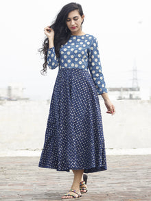 Indigo Ivory Black Hand Block Printed Cotton Dress - D88F558