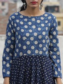 Indigo Ivory Black Hand Block Printed Cotton Dress - D88F558