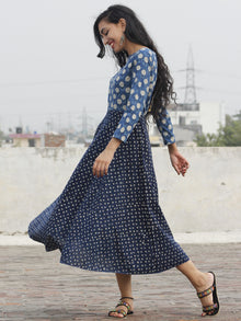 Indigo Ivory Black Hand Block Printed Cotton Dress - D88F558